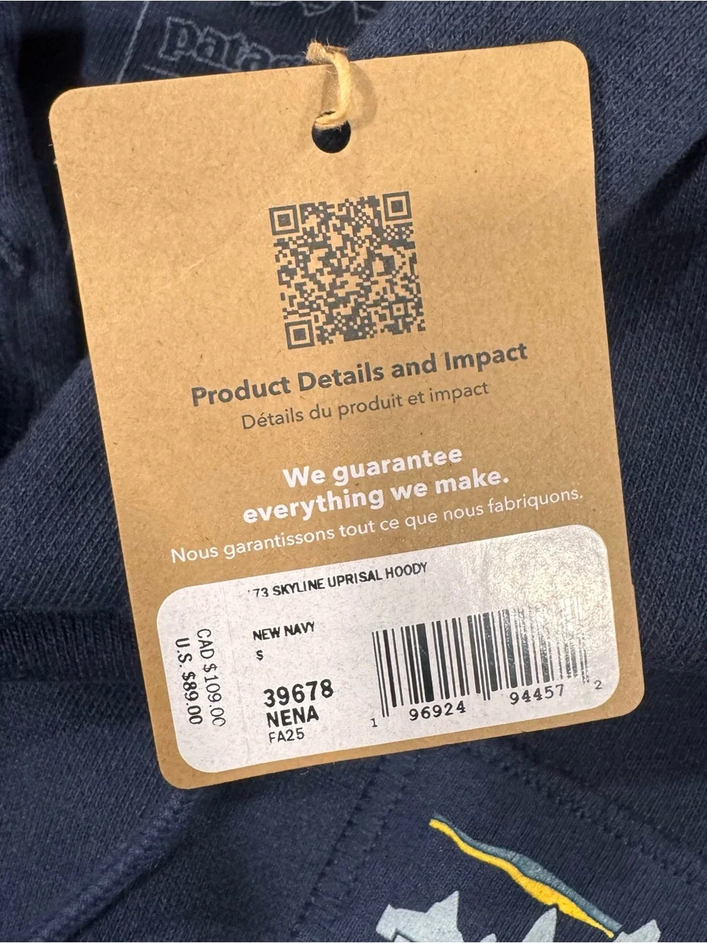 Patagonia Navy Pullover Hoodie with Logo Patch
